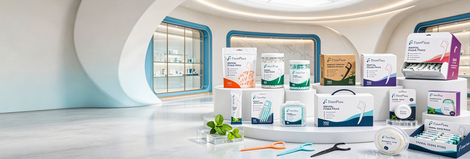EtsonFloss dental floss OEM ODM supply chain partner showroom with private label floss picks, floss rolls and oral care kits