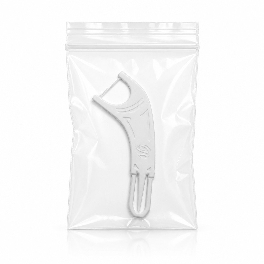 Adult Dental Floss Pick A19 - Slotted Wide Handle - single transparent bag packaging