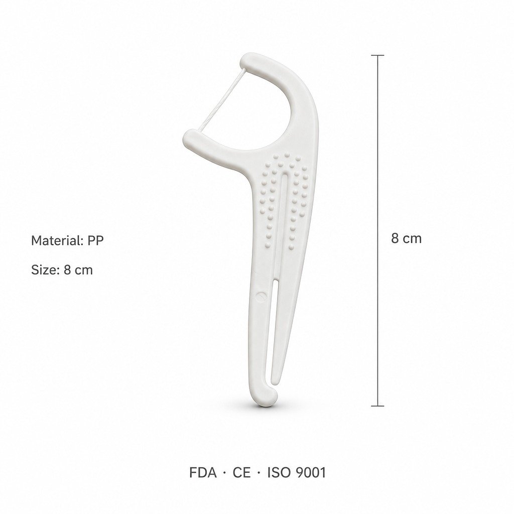 Adult Dental Floss Pick A17 - Dot Grip Handle - specifications and dimensions
