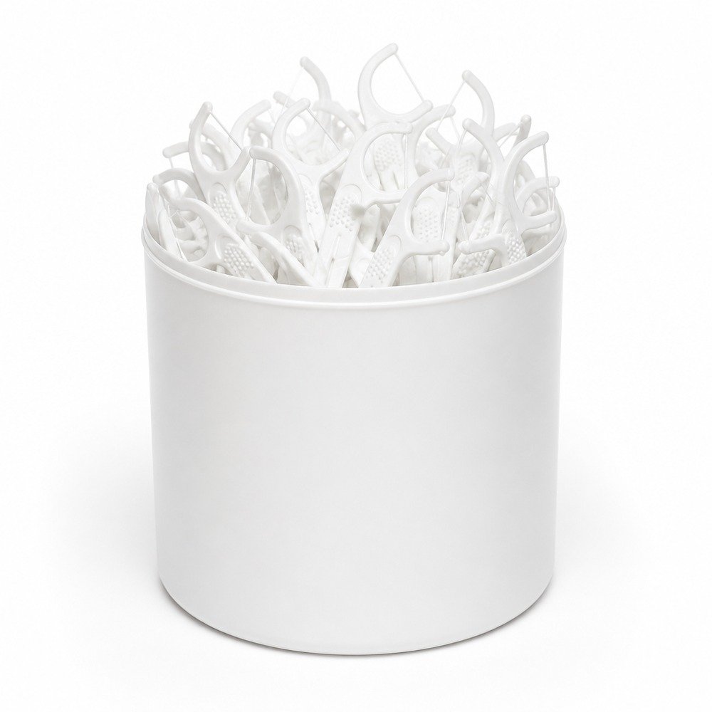 Adult Dental Floss Pick A16 - Ribbed Curve Handle - bulk tub packaging