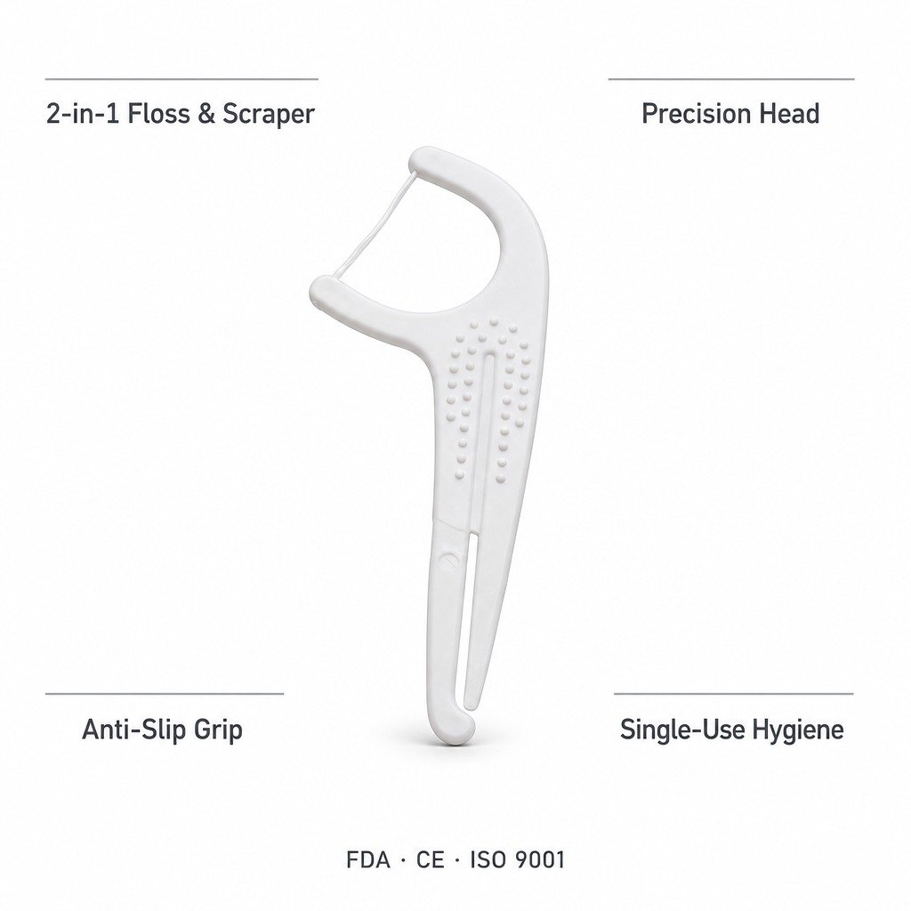 Adult Dental Floss Pick A17 - Dot Grip Handle - key product features